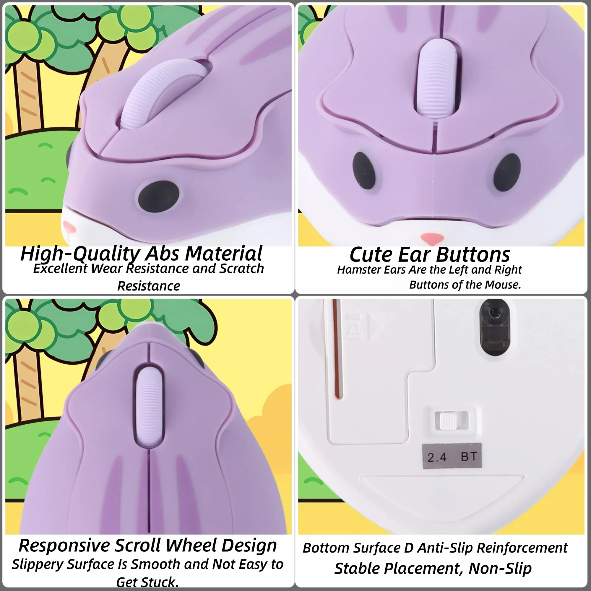 Bluetooth 2.4G Wireless Silent Mouse Cute Hamster Design Lightweight Mini Girls Mice For Laptop Computer