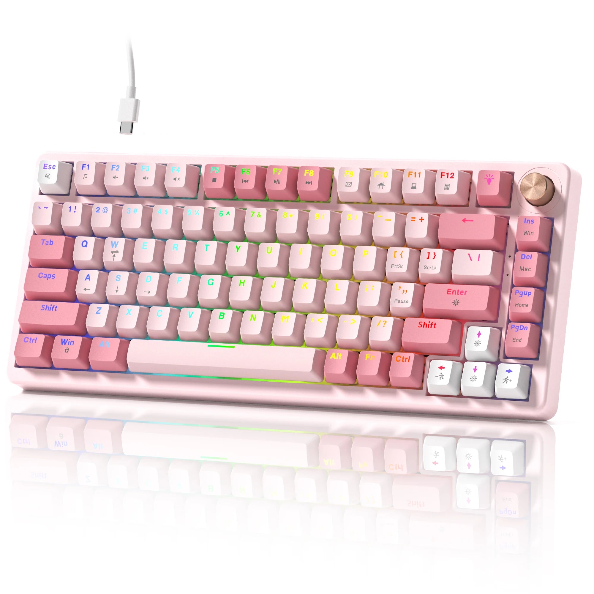 Womier VK75 Pink 75% Wired Gaming Mechanical Keyboard with Knob...