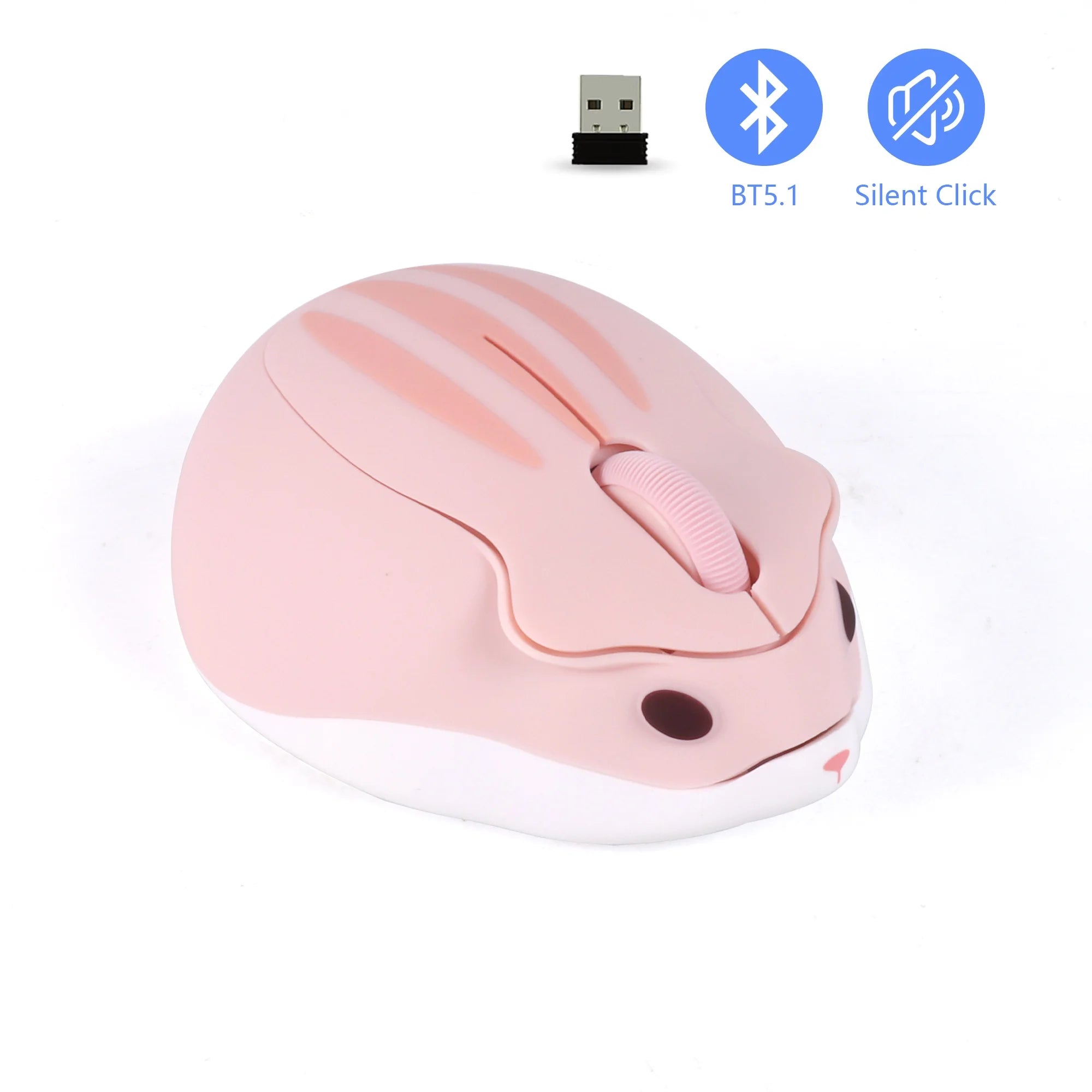 Bluetooth 2.4G Wireless Silent Mouse Cute Hamster Design Lightweight Mini Girls Mice For Laptop Computer