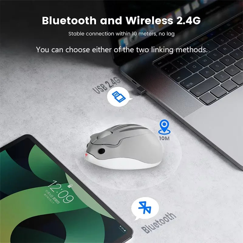 Bluetooth 2.4G Wireless Silent Mouse Cute Hamster Design Lightweight Mini Girls Mice For Laptop Computer